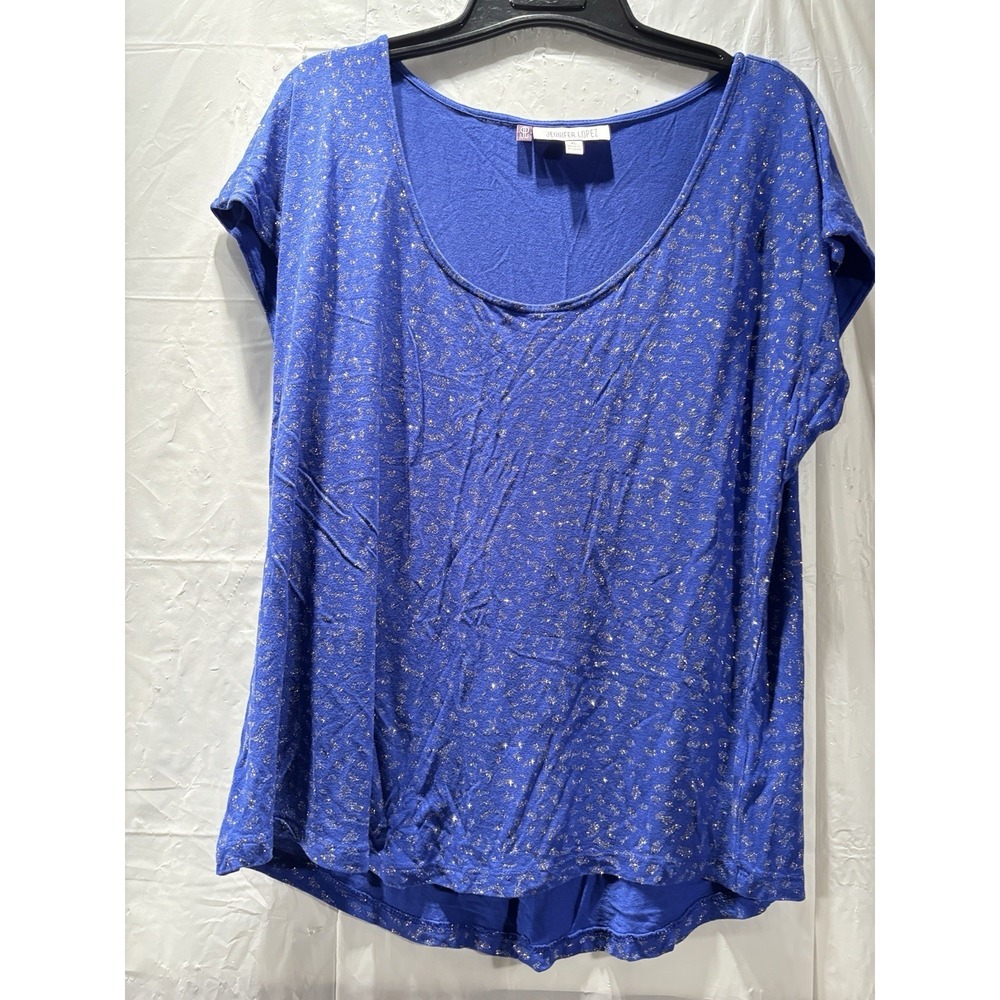Jennifer Lopez Women's XL Sparkling Holiday Top Blue Blouse Lightweight